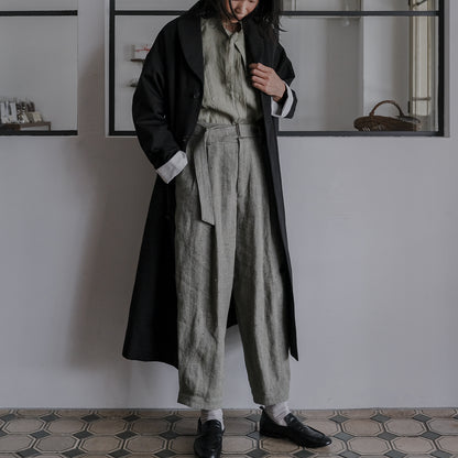 SALUÉ／ショールカラースリットコート／コットンリネンカルゼ