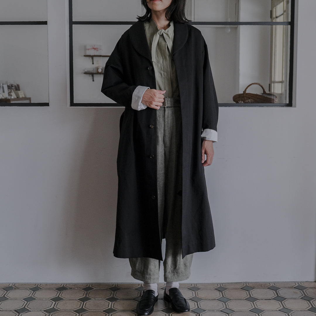 SALUÉ／ショールカラースリットコート／コットンリネンカルゼ