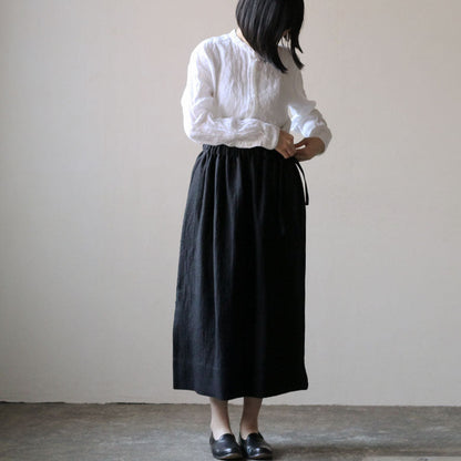 SALUÉ／ワンサイドスリットロングスカート／ヘリンボーンリネン